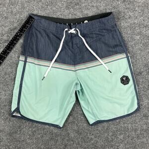 Vissla Board Shorts Mens 30 Blue Green Striped Swim Trunks Surf Stretch